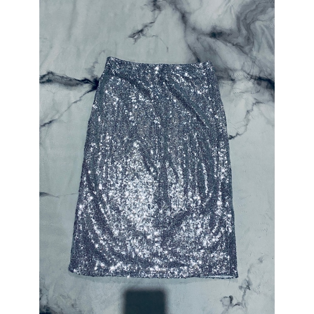 Mindy Mae’s Silver Sequence Pencil Skirt